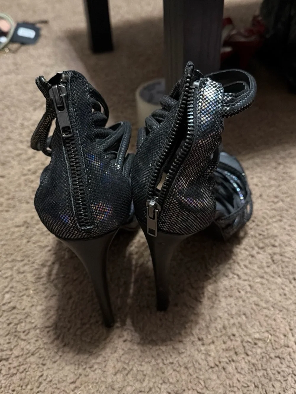 Steve Madden Black Iridescent Lace-Up Strappy Heels
